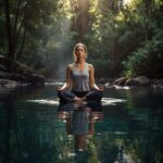 a introvert meditating in water surrounded by woodland